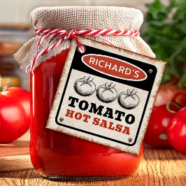 Tomato Hot Salsa mit rostfreiem Hintergrund Geschenkanhänger