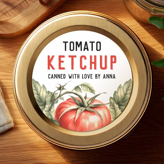 Tomato Ketchup Canning Label Aquarelltomate Runder Aufkleber