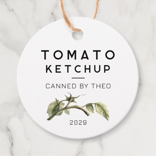 Tomato-Ketchup-Etikett mit Aquarellblättern Geschenkanhänger (Vorderseite)