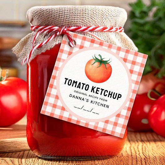 Tomato Ketchup Tag mit kartiertem Muster Geschenkanhänger