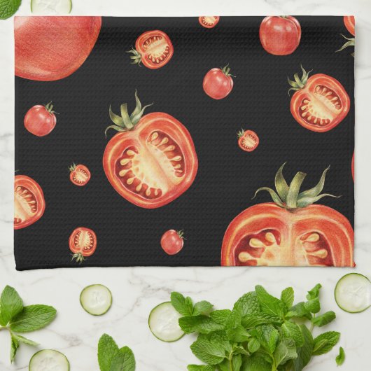 Tomato Pattern | Schwarz/Rot Geschirrtuch (Gefaltet)