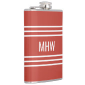 Tomato Red Stripes benutzerdefinierter Monogramm-K Flachmann (Rechts)