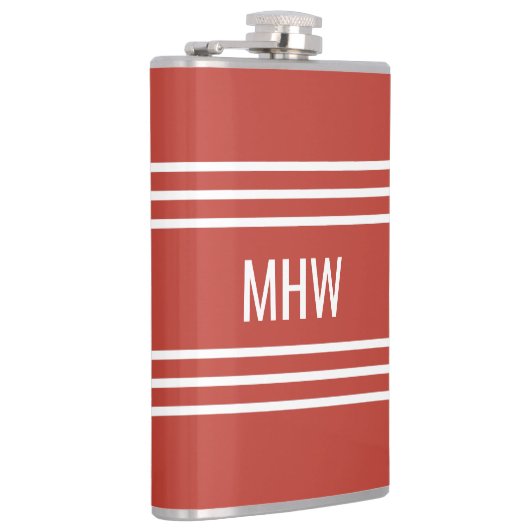 Tomato Red Stripes benutzerdefinierter Monogramm-K Flachmann (Rechts)