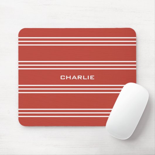 Tomato Red Stripes Custom Monogramm Mousepad (Mit Mouse)