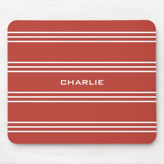 Tomato Red Stripes Custom Monogramm Mousepad (Vorne)