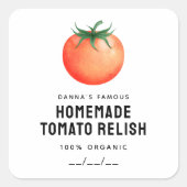 Tomato Relish canning label mit roter Tomatentechn Quadratischer Aufkleber (Vorderseite)