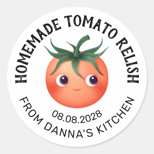 Tomato Relish canning label with baby tomato Runder Aufkleber (Vorderseite)
