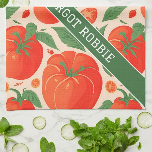 Tomato Retro Personalisiertes Muster Geschirrtuch (Gefaltet)