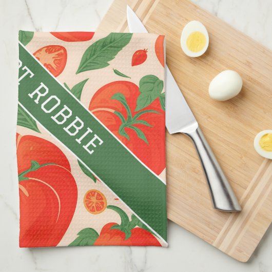 Tomato Retro Personalisiertes Muster Geschirrtuch (Viertel Falte)