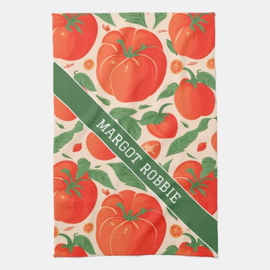 Tomato Retro Personalisiertes Muster Geschirrtuch (Vertikal)