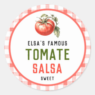 Tomato Salsa Konserve mit rotem Tomatenschaum Runder Aufkleber