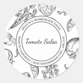 Tomato Salsa Sketch Modernes Label Runder Aufkleber