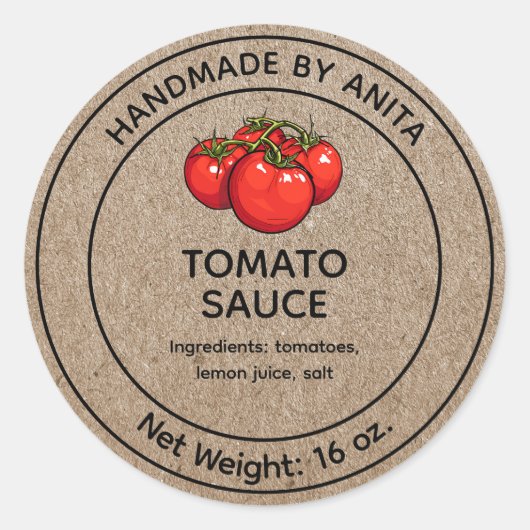 Tomato Sauce Jar Label Kraft Papierstil Runder Aufkleber (Vorderseite)