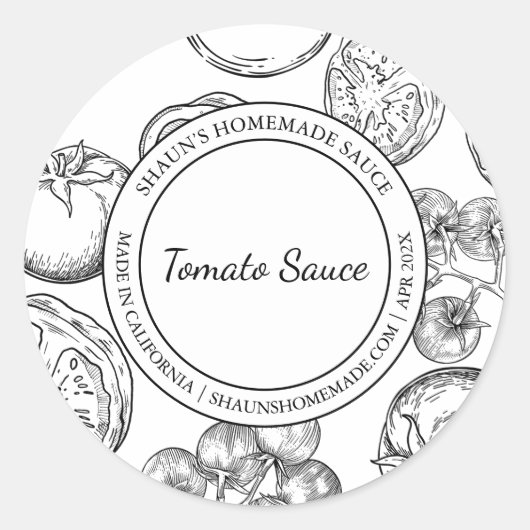 Tomato Sauce Sketch Modernes Label Runder Aufkleber (Vorderseite)
