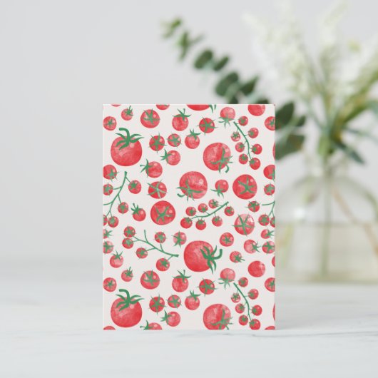 Tomato Watercolor Mediterranean Summer Pattern Postkarte (Stehend Vorderseite)