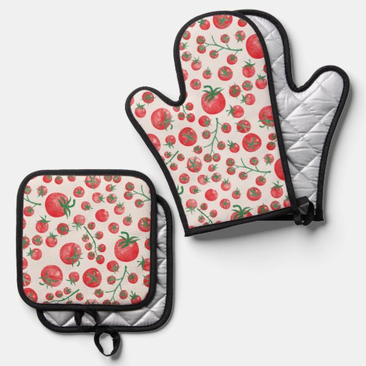 Tomato Watercolor Pattern Ofenhandschuh & Topflappen-Set (Vorderseite/Rückseite)
