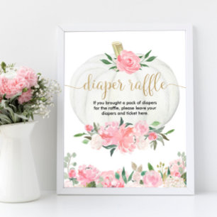 Tombola-Siegel fallen florales Kürbisröschen rosa Poster