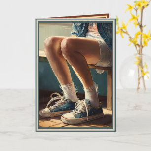 "Tomboy" mit geratenen Jean-Shorts und Tennisschuh Karte