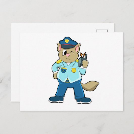 Tomcat als Polizeibeamter mit Uniform & Mikrofon Postkarte (Vorne/Hinten)