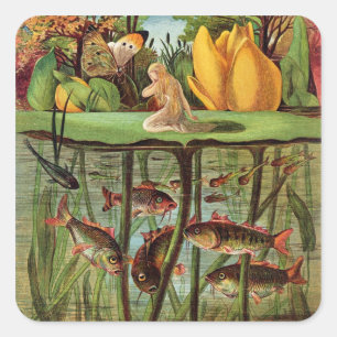 Tommelise sehr trostlos auf dem Wasserlilienblatt, Quadratischer Aufkleber