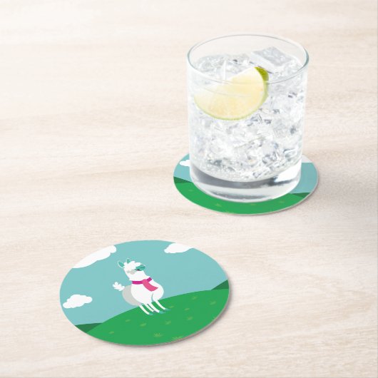 Tommy das Lama Runder Pappuntersetzer (Vor Ort)