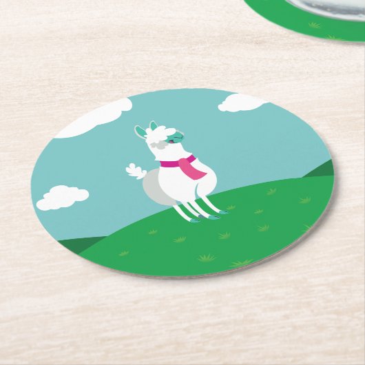 Tommy das Lama Runder Pappuntersetzer (Angewinkelt)