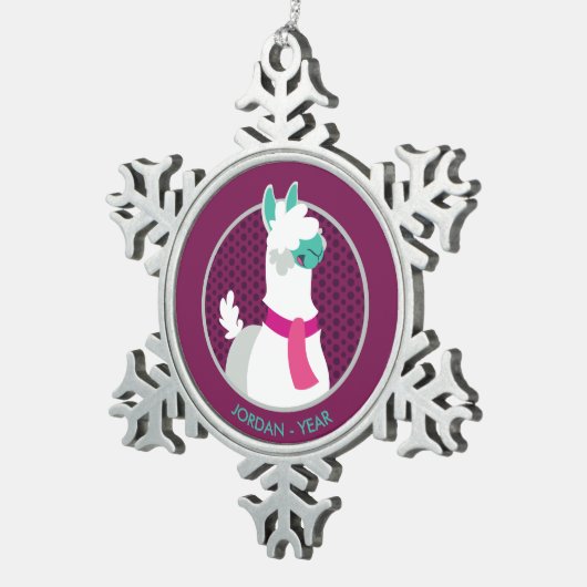 Tommy das Lama Schneeflocken Zinn-Ornament (Rechts)