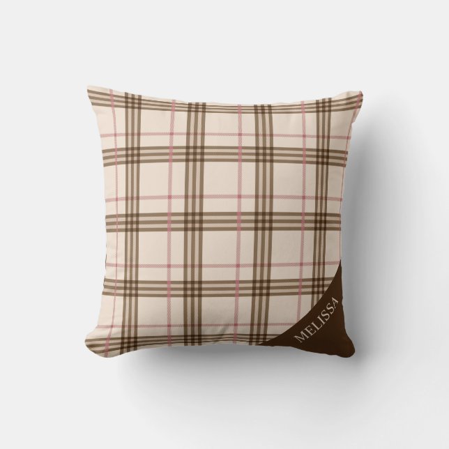 Tompson beige rosa rosa Rosa Tartan Kissen (Vorderseite)