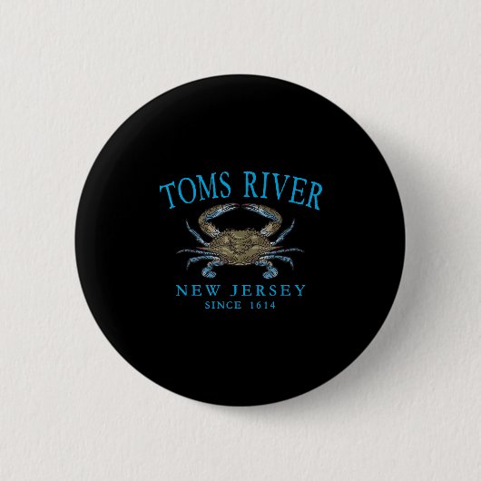 Toms River Nj Blue Claw Crab Since 1614 Cyan Lette Button (Vorderseite)