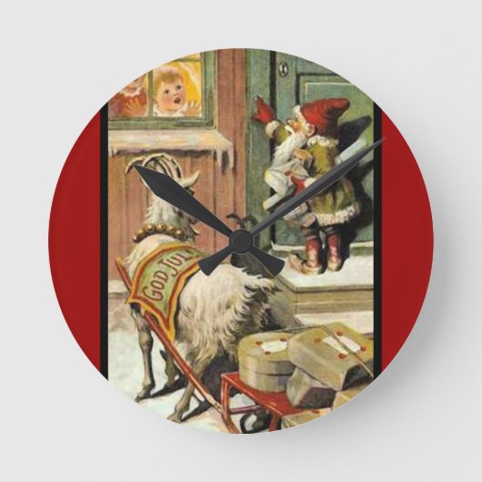 Tomte Nisse, alias Santa Clause Runde Wanduhr (Vorderseite)