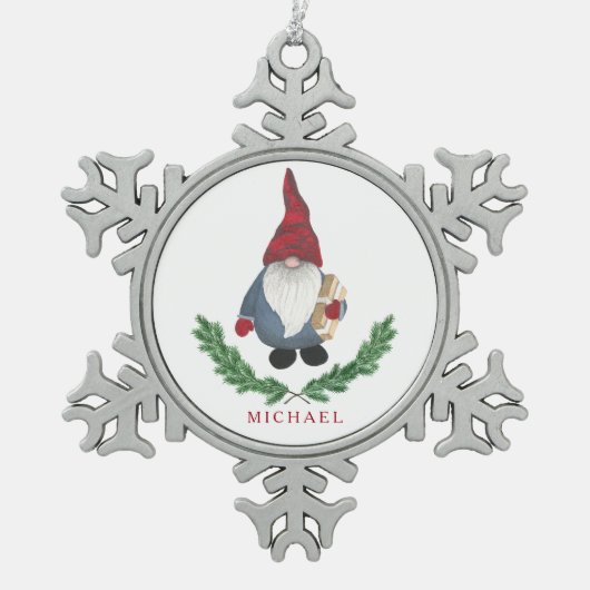 Tomten Weihnachtsschneeflocken Schneeflocken Zinn-Ornament (Vorderseite)