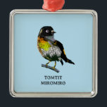 Tomtit Miromiro Ornament Aus Metall<br><div class="desc">Eine niedliche Abbildung einer Tomtit oder Miromiro. Ein Design für jeden,  der NZ-heimische und endemische Vögel Liebe. Tomaten sind kleine,  gelb gezüchtete Vögel,  sie leben in Neuseeland in den Ureinwohnern. Diese Tomtit wird in einem bemalten Collage-Stil gezeichnet.</div>