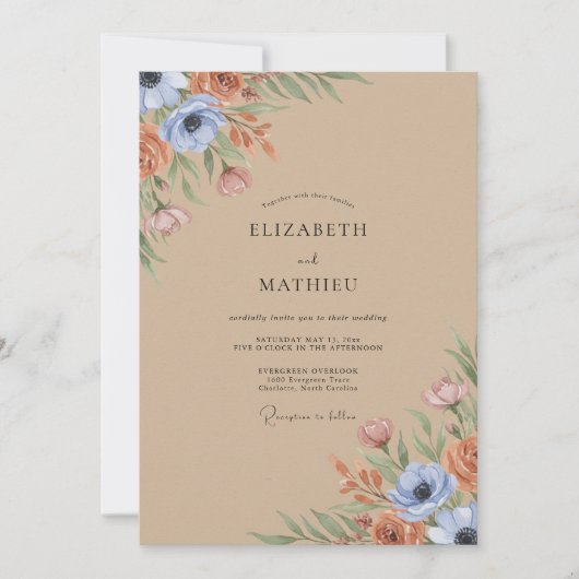 Ton-Wildblumen-Hochzeit Einladung (Vorderseite)
