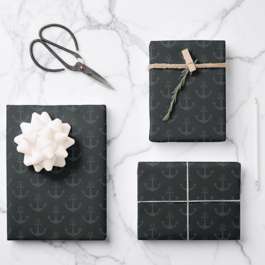 Tonal Anchors auf Schwarz Geschenkpapier Set (Vorderseite)