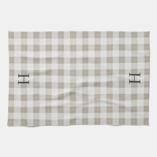 Tonal Farmhouse Kariert Monogram Geschirrtuch (Horizontal)
