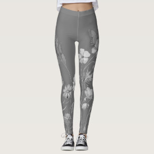 Tonal-graue Leggings mit Blumen und Schmetterling