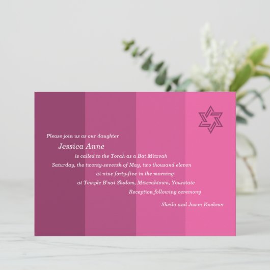 Tonale Rose Bat Mitzvah Einladung (Stehend Vorderseite)