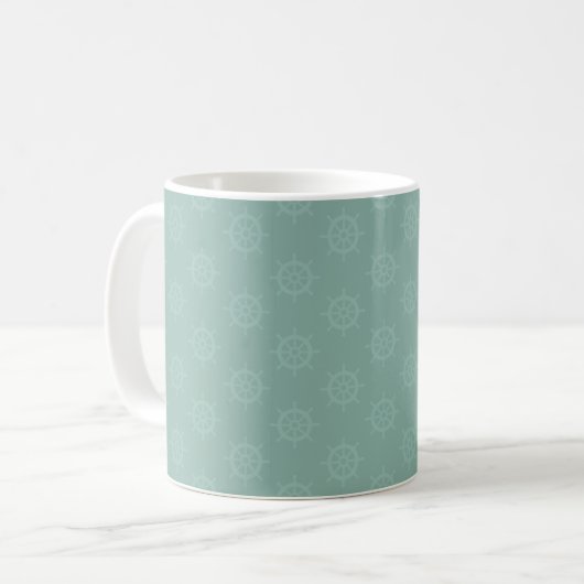 Tonales Schiffssteuer auf Hellgrau Türkis Kaffeetasse (Vorderseite Links)