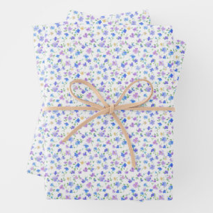 Töne blaue und violette Blumen auf Weiß Geschenkpapier Set