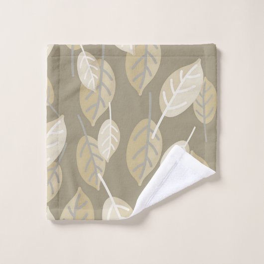 Tone Taupe Blätter Badhandtuch Set (Waschlappen)