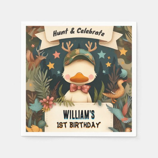 Tone Wild Camouflage Oh Deer Enck Jagd 1. Geburtst Serviette (Vorderseite)