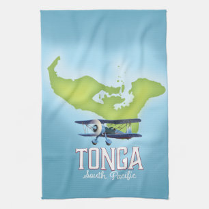 Tonga Map Flight Reiseplakat Geschirrtuch