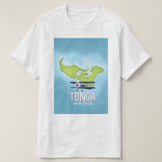 Tonga Map Flight Reiseplakat T-Shirt (Design vorne)