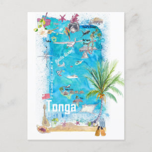 Tonga Polynesien Illustrierte Reisekarte  Postkarte
