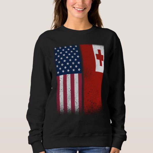 Tonga Tongan American Flags Proud USA Tonga Sweatshirt (Vorderseite)