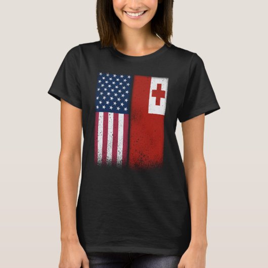 Tonga Tongan American Flags Proud USA Tonga T-Shirt (Vorderseite)