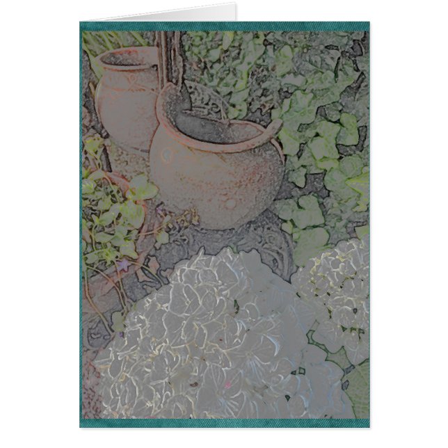 Tongefäße und weißer Hydrangea (Vorne)