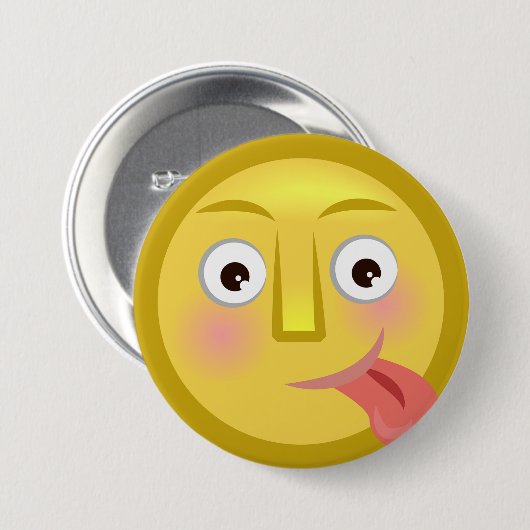 Tongue Out Emoji Funny Goofy Face Button (Vorne & Hinten)