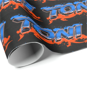 Toni Vorname Name Graffiti blue orange Geschenkpapier