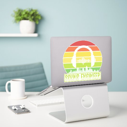 Toningenieur-Retro-Kopfhörer Aufkleber (Laptop auf Schreibtisch)